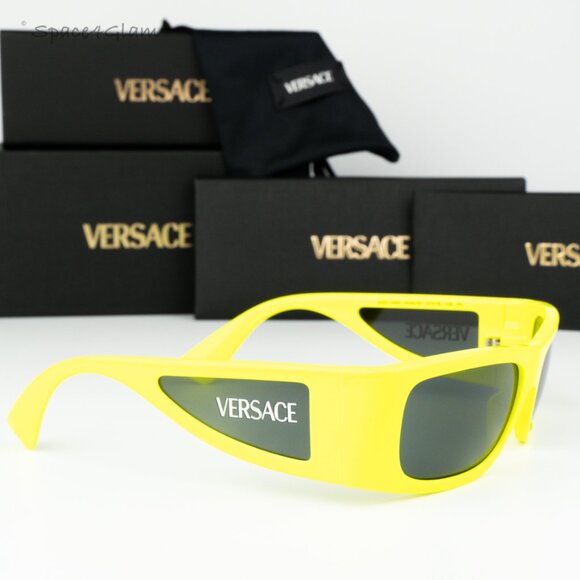 BRAND NEW Versace VE4482 544987 LOGO Yellow Grey Rectangular Unisex Sunglasses - Picture 4 of 8
